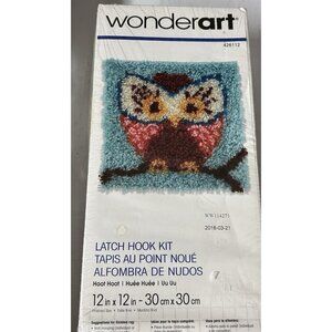 Wonderart Easy Latch Hook Owl Kit 12" x 12" Made in USA, NOTE Hook Not Included